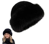 XKrmp Women's Winter Faux Fur Bucket Hat - Warm Fluffy Fisherman Cap, Soft Plush Fuzzy Hat for Cold Weather Outdoor (Black)