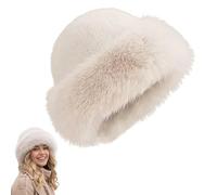 XKrmp Women's Winter Faux Fur Bucket Hat - Warm Fluffy Fisherman Cap, Soft Plush Fuzzy Hat for Cold Weather Outdoor (White)