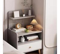 XKSJCDR Mesita De Noche con Cajones, Estantes Abiertos, Encimera De Varios Niveles, Estantes De Doble Capa, Diseño De Armario Elevado, Adecuada For Dormitorios Y Salones(Warm White,Double-Drawer)
