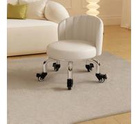 XKSJCDR Taburete con Ruedas De Perfil Bajo, Reposapiés, con Un Elegante Armazón De Acero Cromado, Ruedas con Freno Y Respaldo Curvo. Ideal For Uso Doméstico Y En La Oficina(White)