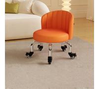 XKSJCDR Taburete con Ruedas De Perfil Bajo, Reposapiés, con Un Elegante Armazón De Acero Cromado, Ruedas con Freno Y Respaldo Curvo. Ideal For Uso Doméstico Y En La Oficina(Orange)