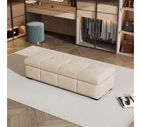 XKSJCDR Taburete Largo,Banco For Cambiarse Los Zapatos,Gran Capacidad De Almacenamiento,Bordes Redondeados,Espuma Resistente De Alta Densidad,Ideal For El Salón O El Vestidor(Beige,39.3x17.7in)