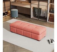 XKSJCDR Taburete Largo,Banco For Cambiarse Los Zapatos,Gran Capacidad De Almacenamiento,Bordes Redondeados,Espuma Resistente De Alta Densidad,Ideal For El Salón O El Vestidor(Nude Pink,70.8x17.7in)