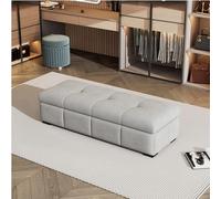 XKSJCDR Taburete Largo,Banco For Cambiarse Los Zapatos,Gran Capacidad De Almacenamiento,Bordes Redondeados,Espuma Resistente De Alta Densidad,Ideal For El Salón O El Vestidor(Light Gray,59x17.7in)