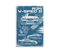 XKUGA JDM - Póster de coche deportivo Skyline R34 V-Spec II Racing Performance, moderno lienzo decorativo, arte de pared ideal para familia, cueva de hombre, sala de juegos, dormitorio de niños y
