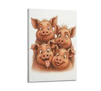 XKUGA Póster de cerdo divertido de animales, bonito libro de cuentos de dibujos animados de granja, impresiones en lienzo decorativo moderno - Arte de pared ideal para familia, cueva de hombre, sala