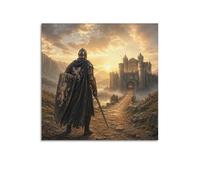 XKUGA Póster de escudo de castillo de caballero medieval, armadura de puerta del amanecer, moderno, decorativo, arte de pared ideal para familia, cueva de hombre, sala de juegos, dormitorio de niños y