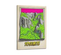 XKUGA Póster de viaje con mapa abstracto del parque Yosemite de EE. UU., impresiones en lienzo decorativo moderno, arte de pared ideal para familia, cueva de hombre, sala de juegos, dormitorio de