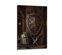 XKUGA Póster gótico de escudo de taberna rústica, gancho de hierro, medieval, moderno, decorativo, arte de pared ideal para familia, cueva de hombre, sala de juegos, dormitorio de niños y niñas, 60 x