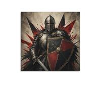 XKUGA Póster gráfico de escudo de caballero medieval, armadura negra angular, impresión moderna en lienzo decorativo, arte de pared ideal para familia, cueva de hombre, sala de juegos, dormitorio de