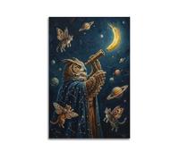 XKUGA Surreal - Póster de animales místicos, búho, telescopio, luna, ritual moderno, decorativo, arte de pared ideal para familia, cueva de hombre, sala de juegos, dormitorio de niños y niñas, 60 x 90