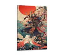 XKUGA Ukiyo-e Mount Fuji Cherry Blossom Samurai Póster moderno decorativo en lienzo - Arte de pared ideal para familia, cueva de hombre, sala de juegos, dormitorio de niños y niñas, 20 x 30 pulgadas
