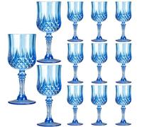 XKXKKE 12 Piezas de Copas de Vino de Plástico Azul, Copas de Agua de Plástico para Fiestas, Copas de Vino con Pie para Recepción de Boda, Suministros de Bar para Grandes Eventos y Fiestas, Copas