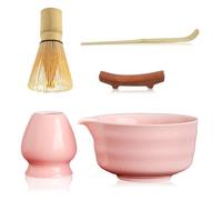 Xkzhrr Matcha Kit, Te Matcha Kit de 5 Piezas, Set de Té Matcha con Batidor Te Matcha, Tazón Matcha de Cerámica, Cuchara Medidora Te Matcha, Accesorios para Matcha(Rosa)