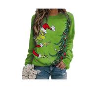 (XL,Green)Women The Grinch Printed Sweatshirt Crew Neck Christmas Casual Loose Pullover Jumper Tops