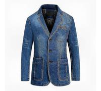 (XL, Light Blue) Men's Casual Multi Pocket Denim Blazer Jacket with Notched Lapel for Everyday Style and Comfort