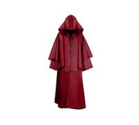 (XL,red)Halloween Children Cosplay Cloak Medieval Death Tie-up Hooded Length Loose Full God Pure Color Unisex Stage Show Performance Witch
