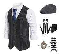(XL-Set A2) Disfraz de hombre de los años 20, conjunto de accesorios de los locos años 20: chaleco,