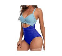 (XL,Sky Blue+Sapphire Blue)One piece swimsuit sexy hollow out women's swimsuit backless tight strap bikini