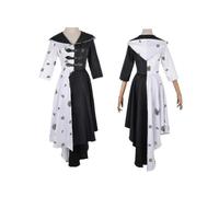 (XL,Style 2)Movie 101 Dalmatians Black And White Witch Kuira Deville Dress Gloves Shawl Halloween Cosplay Costume Set -c