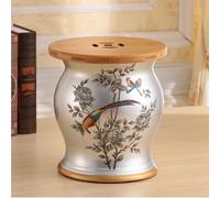 XL Superb Taburete de jardín con Tambor de cerámica, Taburete de jardín de cerámica Pintado a Mano, Flores y pájaros esmaltados y Pintados a Mano, para salón, Dormitorio, balcón, Patio G4 27x27x31cm