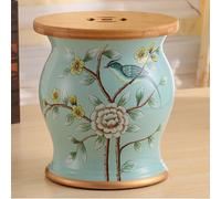 XL Superb Taburete de jardín con Tambor de cerámica, Taburete de jardín de cerámica Pintado a Mano, Flores y pájaros esmaltados y Pintados a Mano, para salón, Dormitorio, balcón, Patio E4 27x27x31cm