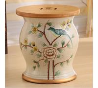 XL Superb Taburete de jardín con Tambor de cerámica, Taburete de jardín de cerámica Pintado a Mano, Flores y pájaros esmaltados y Pintados a Mano, para salón, Dormitorio, balcón, Patio E2 27x27x31cm