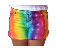 (XL)Women Casual Sexy Denim Shorts Rainbow Color Printed Pocket Jeans Summer Beach Holiday Short Pants S-3xl