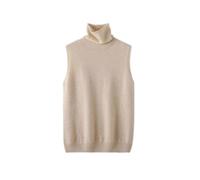 (XL,yuan rong mi)Women Autumn Winter Sleeveless Turtleneck Pullover Vest 100% Merino Wool Sweater Basic Soft Knitted Waistcoat Korean Style Top