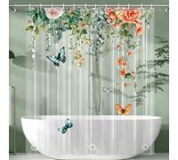 Xlabor Cortina de ducha transparente con diseño de flores, 180 x 200 cm, antimoho, impermeable, de EVA, con 12 ganchos, para cuarto de baño, diseño A