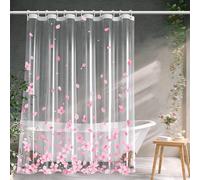 Xlabor Cortina de ducha transparente con diseño de flores, 180 x 200 cm, antimoho, impermeable, de EVA, con 12 ganchos, para cuarto de baño, diseño B