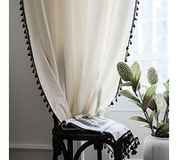 Xlabor Cortinas vintage bohemias con borla, cortinas semiopacas con ojales, algodón y lino, para salón, dormitorio, paquete de 1 unidad, diseño D 150 x 180 cm