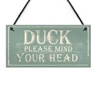 XLD Store Placa de Pared para Colgar en la Puerta de la Amistad con Texto en Inglés, Duck Mind Your Head