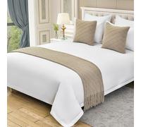XLDZ Camino de cama de punto suave y agradable al tacto y almohadas a juego con patrón de diamantes, manta para cama de hotel y decoración versátil del hogar (caqui, 210 x 60 cm para cama de 1,5 m)