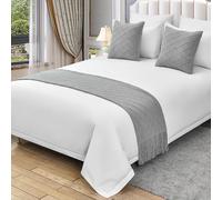 XLDZ Camino de cama de punto suave y agradable al tacto y almohadas a juego con patrón de diamantes, manta para cama de hotel y decoración versátil del hogar (gris claro, 210 x 60 cm para cama de 1,5