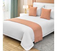 XLDZ Camino de cama de punto suave y agradable al tacto y almohadas a juego con patrón de diamantes, manta para cama de hotel y decoración versátil del hogar (rosa, 210 x 60 cm para cama de 1,5 m)