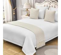 XLDZ Camino de cama de punto suave y agradable al tacto y almohadas a juego con patrón de diamantes, manta para cama de hotel y decoración versátil del hogar (beige, 240 x 60 cm para cama de 1,8 m)