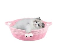 XLDZ Cómoda cesta de cama de algodón tejida para gatos: caja de juguetes multiusos para gatos, hamaca nido para dormir y solución de almacenamiento, lavable y duradera (rosa)