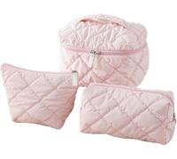 XLDZ Juego de 3 bolsas de maquillaje acolchadas, grandes, impermeables, elegantes y compactas, para cosméticos y viajes, rosa (b), Talla única