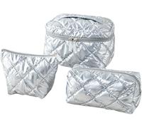 XLDZ Juego de 3 bolsas de maquillaje acolchadas, grandes, impermeables, elegantes y compactas, para cosméticos y viajes, gris, Talla única