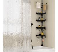 XLHOMO Estante de Ducha esquinero Ajustable Inoxidable de 81 a 310 cm con Barra de tensión y Cortina de Ducha, sin Necesidad de taladrar, para el baño, bañera, Lavabo, 4 Niveles estables y Barras de