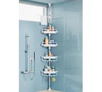 XLHOMO Estante de Ducha esquinero de 32 a 122 Pulgadas, Barra de tensión, Color Blanco, estantes de Ducha inoxidables sin taladros para baño, bañera, Lavabo, Organizador de Ducha Ajustable con