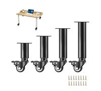 XLHWJCP 2Pcs Patas de Mesa de Metal Patas de Muebles de Altura Ajustable con Rueda y Freno Patas de Repuesto Resistentes para Escritorio/tocador de computadora DIY (Negro,14-16Cm)