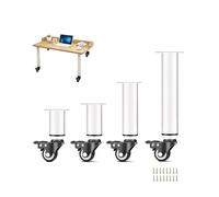 XLHWJCP 2Pcs Patas de Mesa de Metal Patas de Muebles de Altura Ajustable con Rueda y Freno Patas de Repuesto Resistentes para Escritorio/tocador de computadora DIY (Blanco,Los 66-90cm)