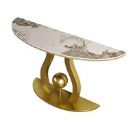 XLIHAWY Mesa Entrada Semicircular 100 Cm/120 Cm/140 Cm, Mesa Pared Semicircular con Patas Curvas, Tablero Piedra Sinterizada(Gold,120x35x80cm)