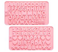XLIUAX 2 moldes de silicona para letras y números, moldes para hornear dulces de chocolate del alfabeto con símbolos de decoración de pastel de feliz cumpleaños para hacer chocolates y fiestas de