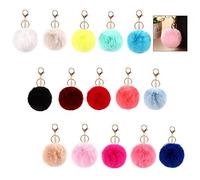 XLKJ 15 Piezas Llavero de Felpa de Pompón Bola, Llavero Accesorios Encanto Colgante Bolso Diseño de Perfume para Mujer, Llavero Púrpura Práctico y Popular