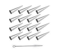 XLKJ 16 moldes de cuerno de crema, molde de acero inoxidable con tornillo para croissant, molde de cuerno de pastelería, molde de hornear en forma de cono con 1 cepillo de limpieza, para rollo de
