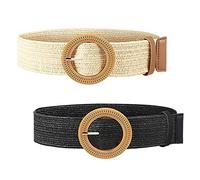 XLKJ 2 Pcs Cinturón Mujer, Cinturón de Rafia de Paja para Mujer, Cinturones de Cintura Elástico de Tejido de Paja para Vestido de Verano, Falda Corta, Estilo Bohemio