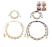 XLKJ 4 Piezas Bohemio Collar de Conchas, Joyería Gargantilla de Seashell de Playa Hecho de Mano Natural Ajustable, Tobillera de Conchas Pulseras Accesorios para Mujeres Chicas.